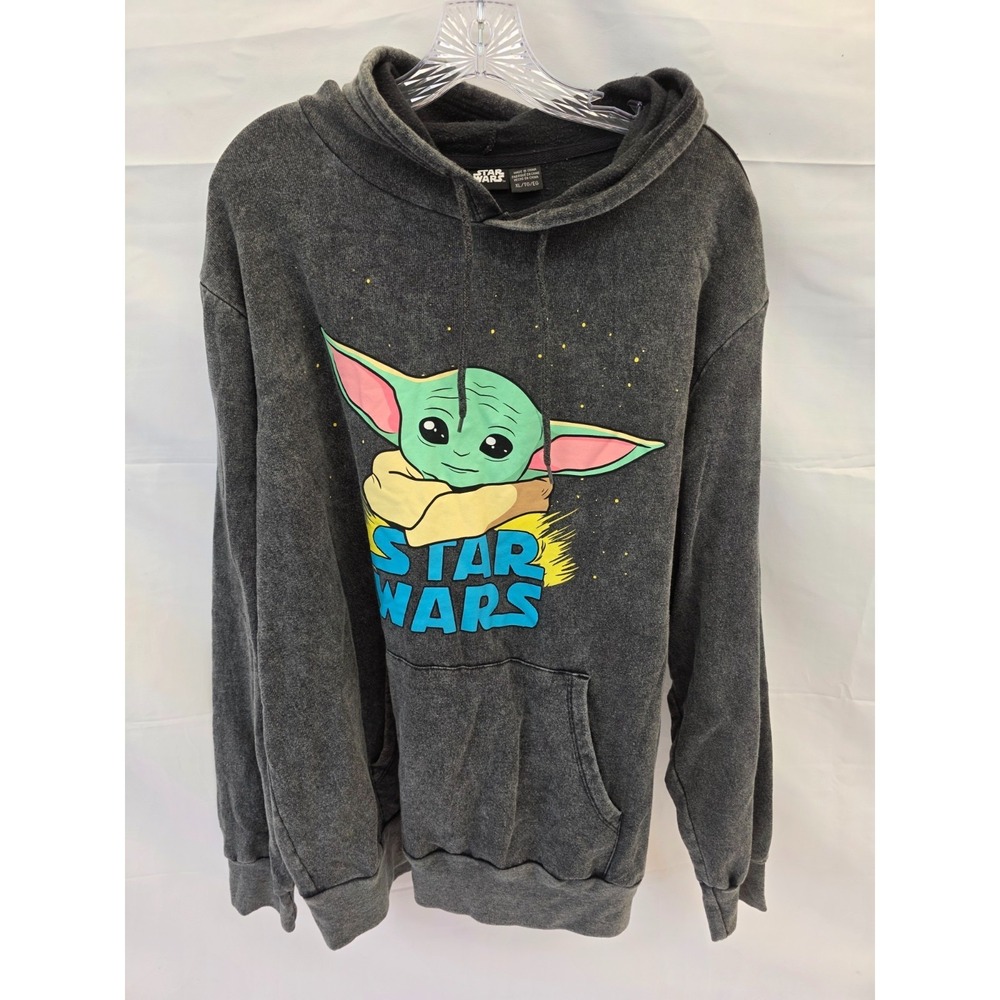 Star Wars Grogu The Child Hoodie Mens XL‎ Charcoal Mineral Wash Pullover Fleece